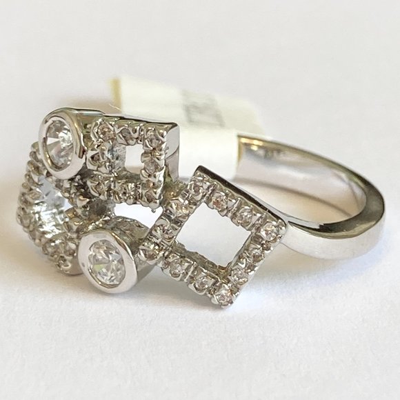 Cubic Zirconia Geometric Anniversary Ring Size 10 Silver Rhodium Plated BezelSet - Picture 12 of 14